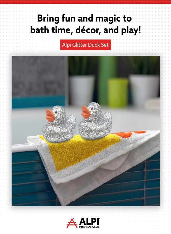 Alpi Glitter Ducks – Set of 5 Fun & Sparkly Rubber Ducks & Bath Toys - Decorative, Collectible, and Great for Parties, Gifts & Bath Time (Silver) - Image 2